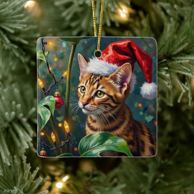 Exotic Bengal Cat Jungle Christmas Playtime Art Julgransprydnad Keramik (Träd)