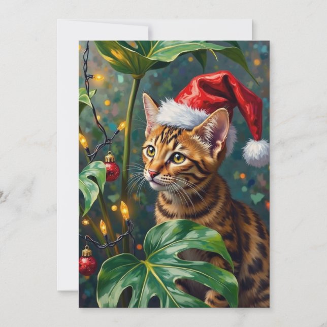 Exotic Bengal Cat Jungle Christmas Playtime Art Julkort (Framsida)