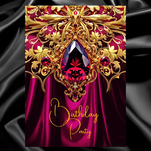 Exotic Birthday Burgundy Plum Guld Jewel Inbjudningar