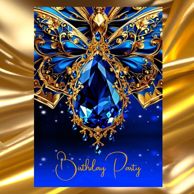 Exotic Birthday Colbolt Blue Guld Jewel Butterfly Inbjudningar (Skapare uppladdad)