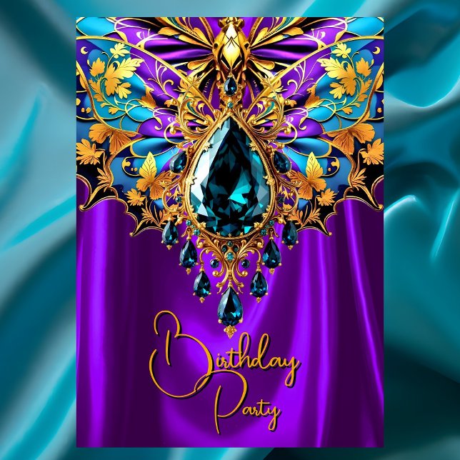 Exotic Birthday Lila teal Blue Guld Jewel Inbjudningar (Skapare uppladdad)