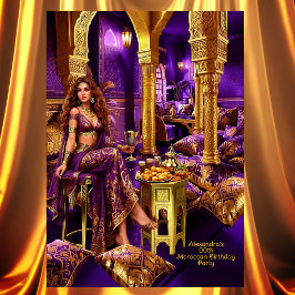 Exotic Birthday Purple Gold Moroccan Themed Party Inbjudningar