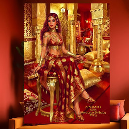 Exotic Birthday Red Gold Moroccan Themed Party Inbjudningar