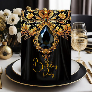 Exotic Birthday Rik Black Guld Jewel Butterfly Inbjudningar