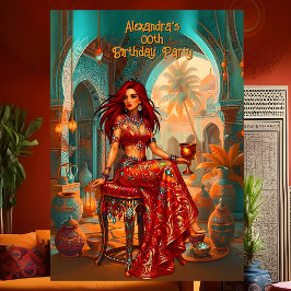 Exotic Birthday Teal Gold Orange Moroccan Look Inbjudningar