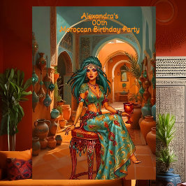 Exotic Birthday Teal Gold Orange Moroccan Theme Inbjudningar