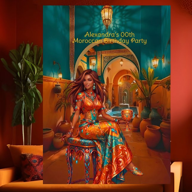 Exotic Birthday Teal Orange Moroccan Theme Rooms Inbjudningar (Skapare uppladdad)