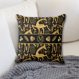 Exotic Black Guld Giraffe Boho Monogram Kudde
