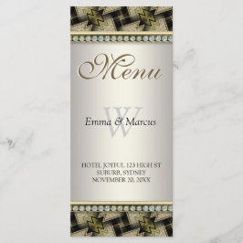 Exotic Black Guld Mönster Diamond Bröllop Menu Meny