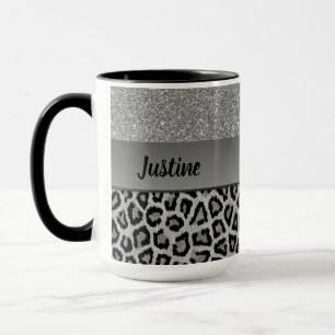 Exotic Black och Grått Leopard Print Mugg