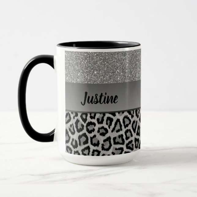 Exotic Black och Grått Leopard Print Mugg (Vänster)