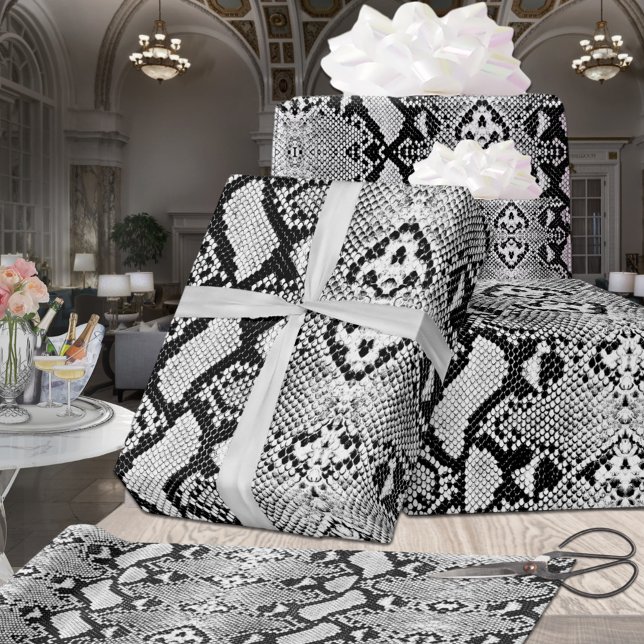 Exotic Black & White Python Snakeskin Presentpapper (Skapare uppladdad)