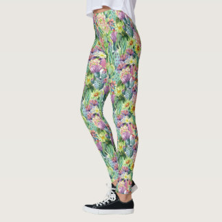 Exotic Blooming Watercolor Cacti Mönster Leggings