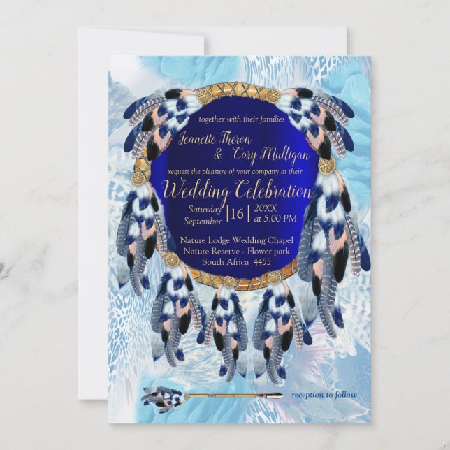 Exotic Blue Dream Catcher bröllopsinbjudan Inbjudningar (Framsida)