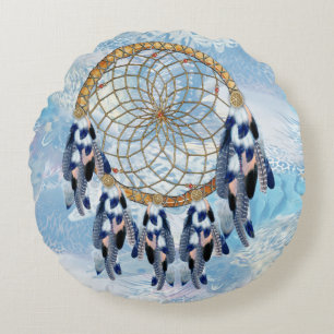 Exotic Blue Dream Catcher hemdekan Rund Kudde