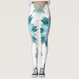 Exotic Blue Flower Mandala Leggings