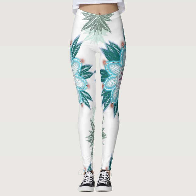 Exotic Blue Flower Mandala Leggings (Framsida)