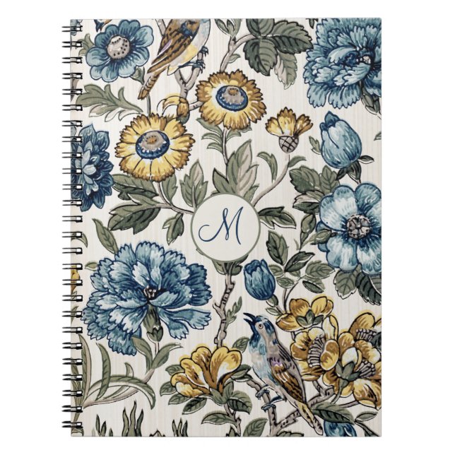 Exotic Boho Blue & Guld Blommigt Monogram Anteckningsbok (Framsidan)