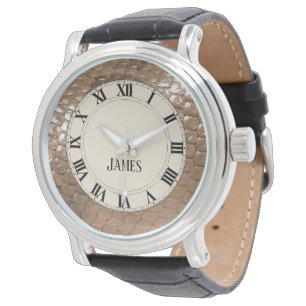 Exotic Brown Snake Skin-utseende och ditt namn Armbandsur