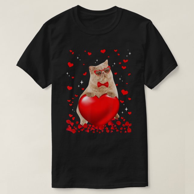 Exotic Cat Heart Valentine Cat Lover T Shirt (Design framsida)