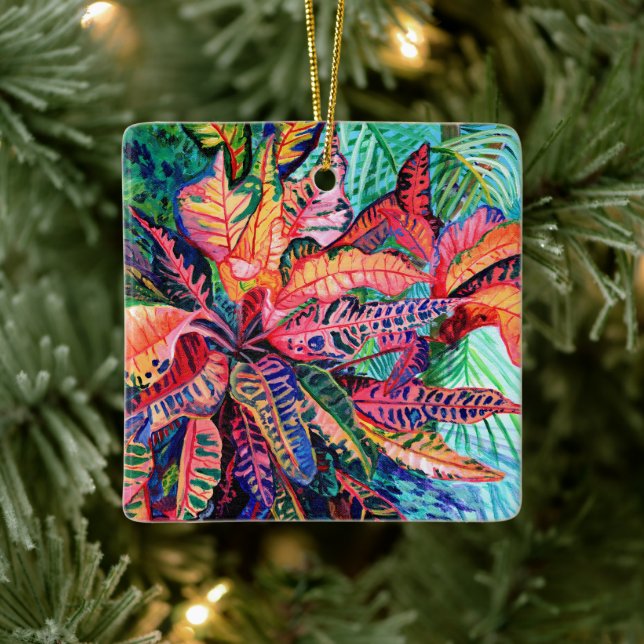 Exotic Colorful Croton Lövs Ceramic Ornament (Träd)