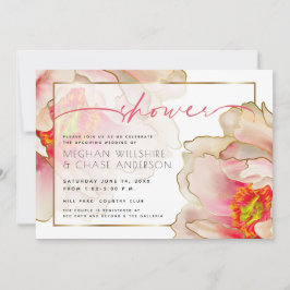 Exotic Coral Ro Peony Couples Shower Inbjudningar