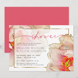 Exotic Coral Ro Peony Couples Shower Inbjudningar