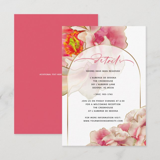 Exotic Coral Ro Peony-informationskort Inbjudningar (Fram/baksida)