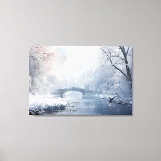 Exotic Fantasy Snowscape: Bridge i Mörk White Canvastryck