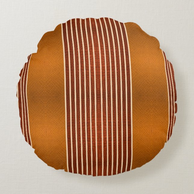 Exotic Faux Snake Leather & Linear Stripe Pumpkin  Rund Kudde (Framsidan)