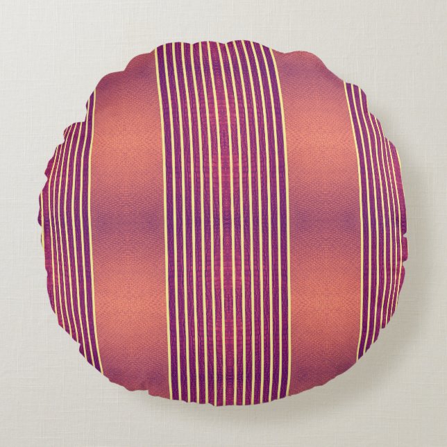 Exotic Faux Snake Leather & Linear Stripe Salmon Rund Kudde (Framsidan)