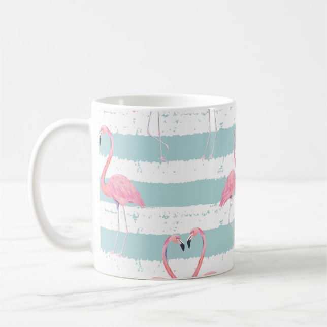 Exotic Flamingo Stripe Background Mönster Kaffemugg (Vänster)