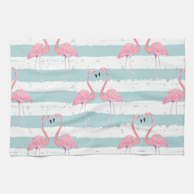 Exotic Flamingo Stripe Background Mönster Kökshandduk (Horisontell)
