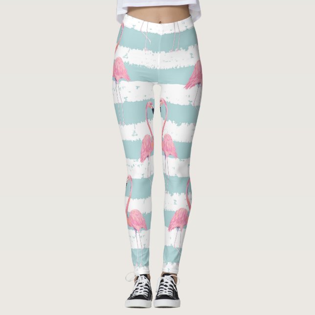 Exotic Flamingo Stripe Background Mönster Leggings (Framsida)