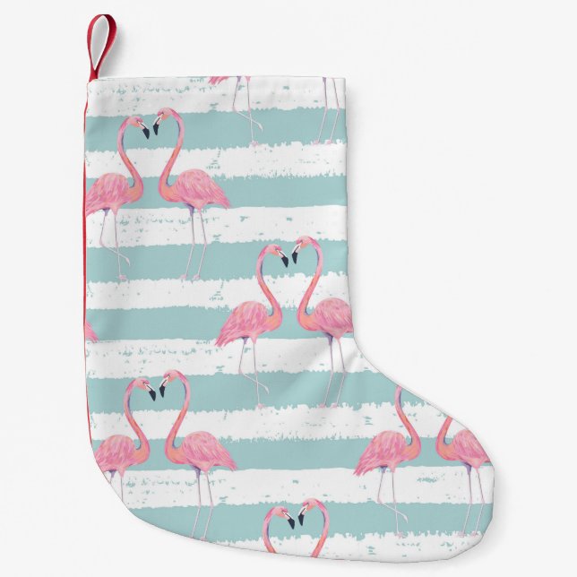 Exotic Flamingo Stripe Background Mönster Liten Julstrumpa (Framsidan)