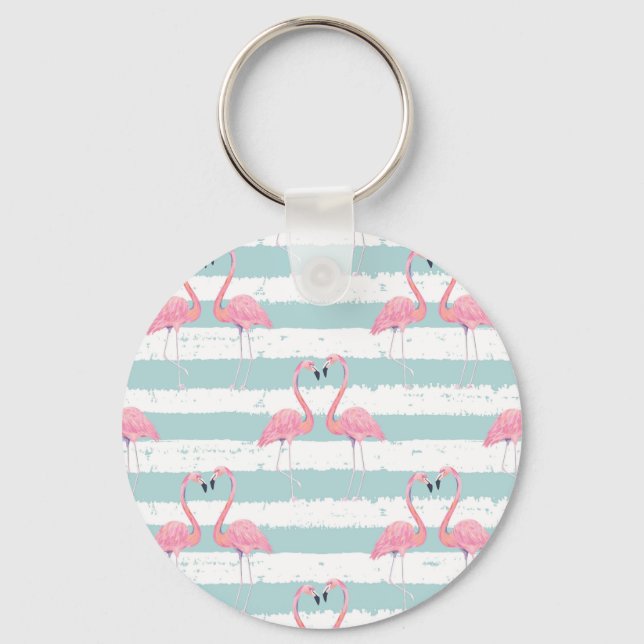 Exotic Flamingo Stripe Background Mönster Nyckelring (Framsida)