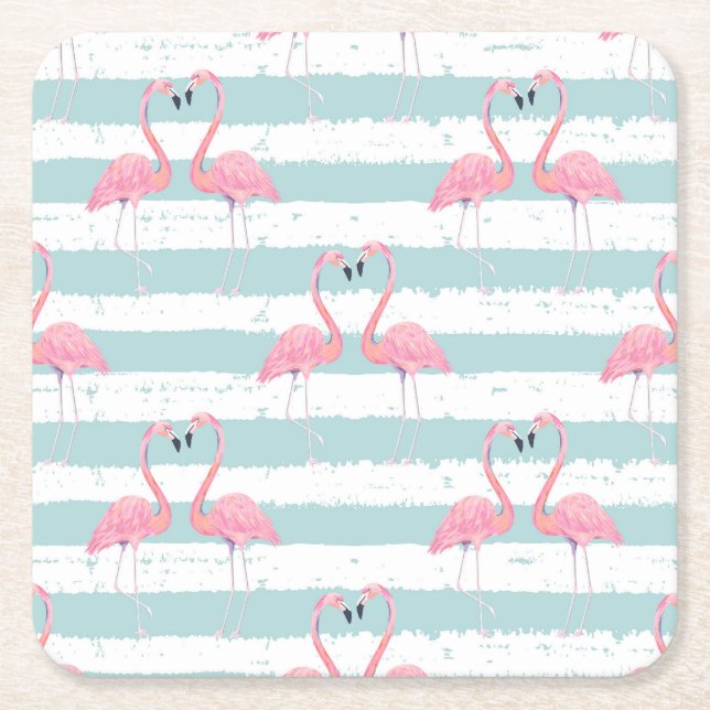 Exotic Flamingo Stripe Background Mönster Underlägg Papper Kvadrat (Framsidan)