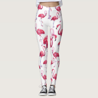 Exotic Flamingo Watercolor Bird Leggings