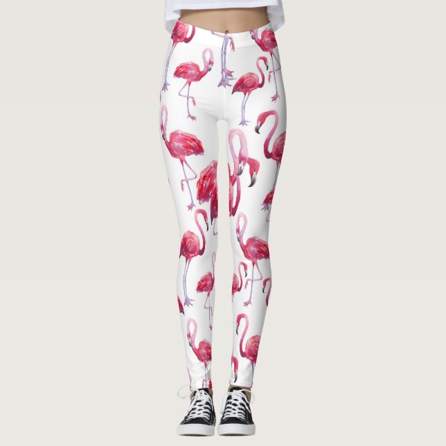 Exotic Flamingo Watercolor Bird Leggings (Framsida)