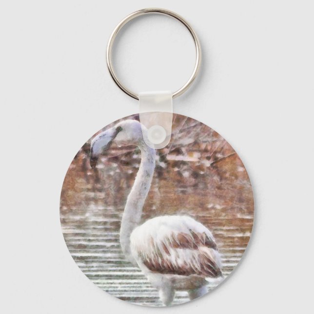 Exotic Flamingo Watercolor Nyckelring (Framsida)