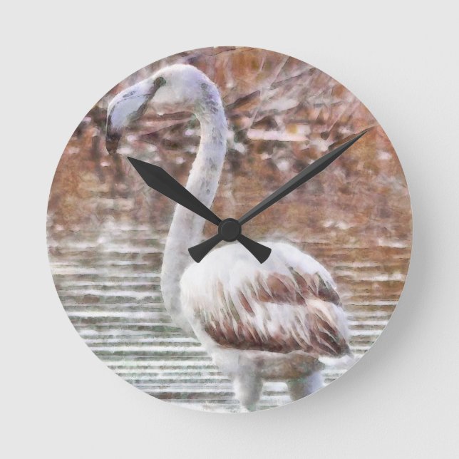 Exotic Flamingo Watercolor Rund Klocka (Framsida)