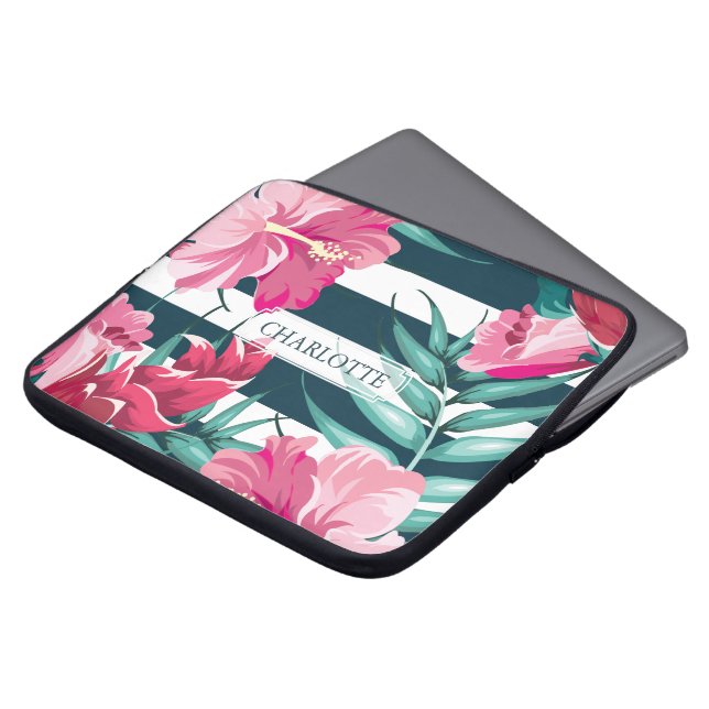 Exotic Flowers Monogram stripe Laptop Fodral (Framsida topp)