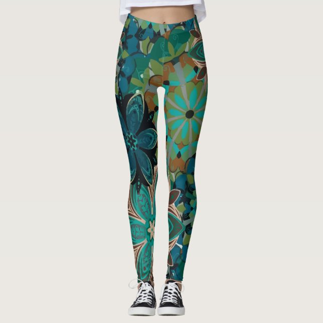 Exotic Flowers Tropical Mönster Leggings (Framsida)