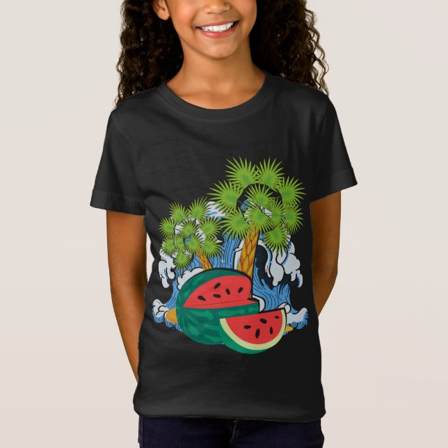 Exotic Fruit Vågar Ocean Handflatan Träd Tropik, s T Shirt (Framsida)