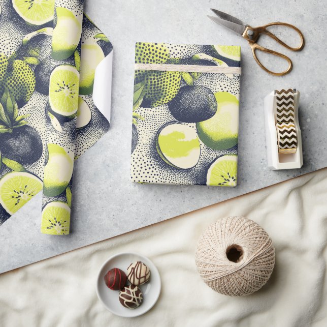 Exotic Fruits Halftone Presentpapper (Hantverk)