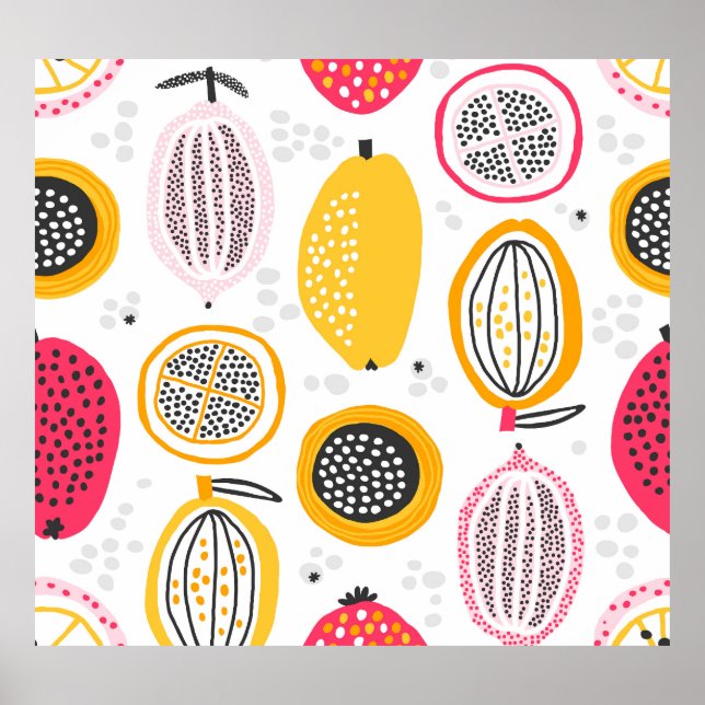 Exotic Fruits Hand-Drawn: Vintage Sommar Poster (Framsidan)