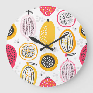 Exotic Fruits Hand-Drawn: Vintage Sommar Stor Klocka