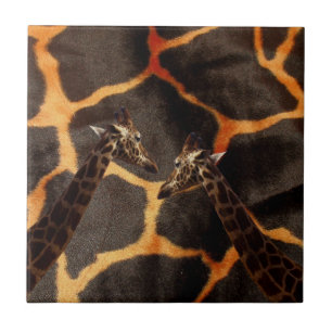 "Exotic Giraffes: on a Giraffe Patterned Canvas" Kakelplatta