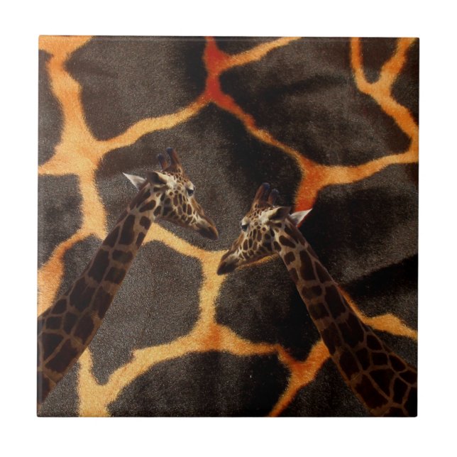 "Exotic Giraffes: on a Giraffe Patterned Canvas" Kakelplatta (Framsidan)