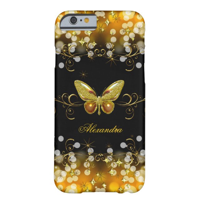Exotic Guld Black Butterfly Sparkles Case-Mate iPhone Skal (Baksidan)